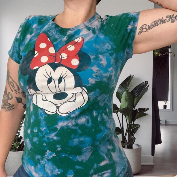 Disney Reworked Dyed Minnie Mouse Graphic Tee Slim Fit XL Blue Green - Picture 4 of 9